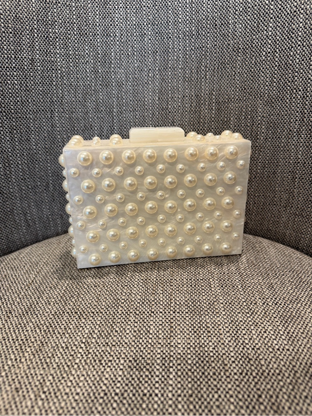 Zara Acrylic Pearl-Embellished White Box Clutch